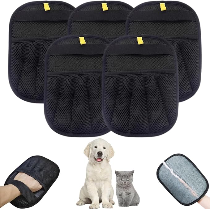5-Pack Pet Hair Removal Gloves,Electrostatic Pet Hair Remover Tool,Dog Hair Remover Furniture Reusable & Washable Grooming Mitts,Lint & Fur Remover for Clothes, Carpets, Car Seats