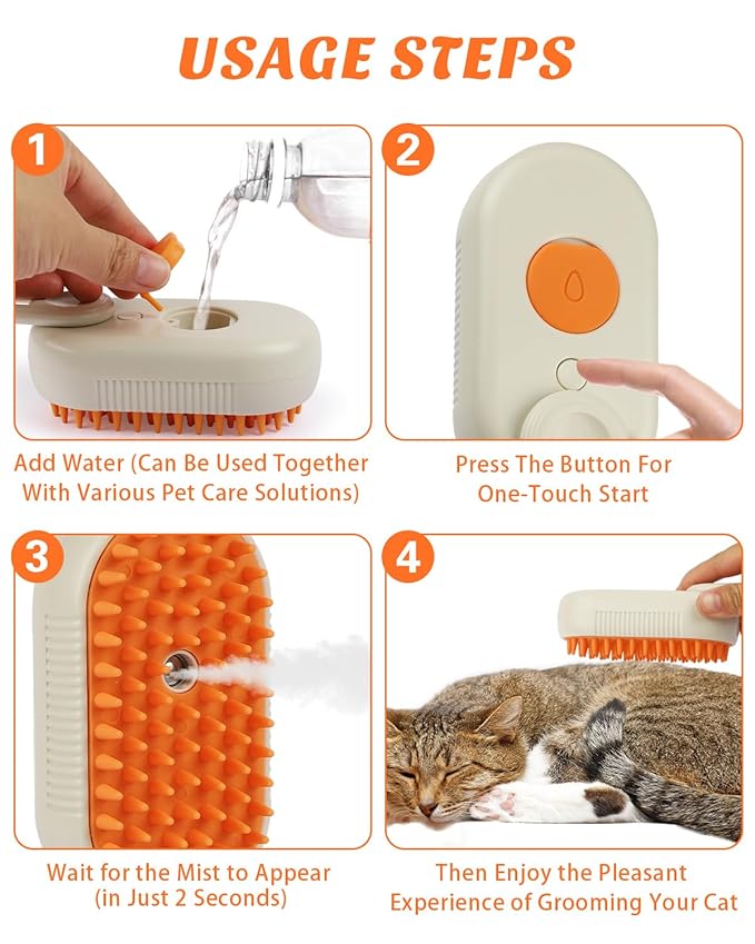 6 in 1 Cat Steam Brush for Shedding, Portable Anti-Static Grooming Comb for Cats & Dogs, Steam Misting Water Brush, Self-Cleaning Pet Hair Remover, Indoor Cat Spray Brushes for Cats & Dogs
