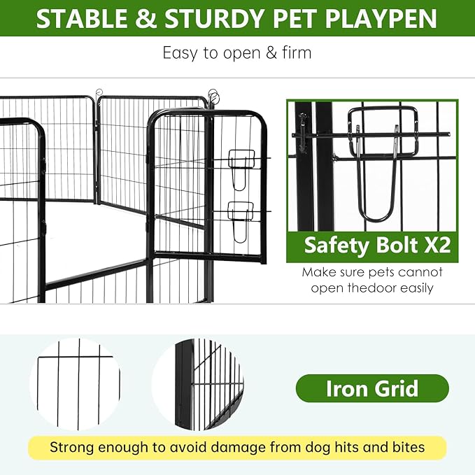 BestPet Dog Playpen Indoor 40 inch 8 Panels Metal Dog Pen Pet Dog Fence Outdoor Exercise Pen with Doors,Pet Puppy Playpen for RV Camping Yard, Black