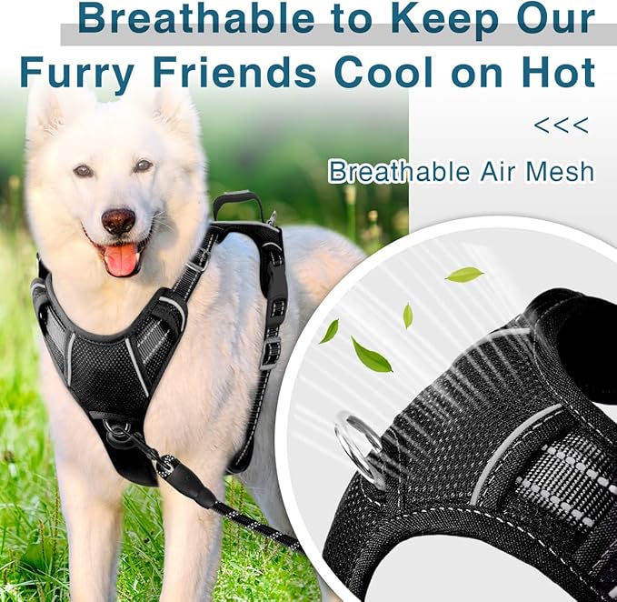 BARKBAY Dog Harness No Pull with ID Tag Pocket - Heavy Duty, Reflective, Easy Control for Large Dogs(Black,XL)