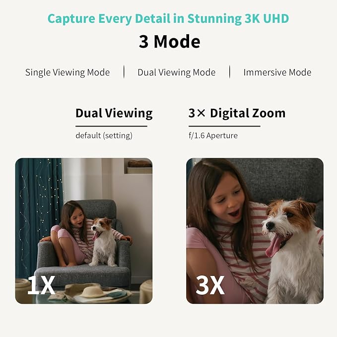 Alaga 3K Pet Camera, Dog Monitor with Phone App, 360° Pan/Tilt, Night Vision, Speaker, WiFi Cameras for Dog/Cat, Compatible with Alexa & Google Assistant, Black, Includes 1-Year Pet Time Album