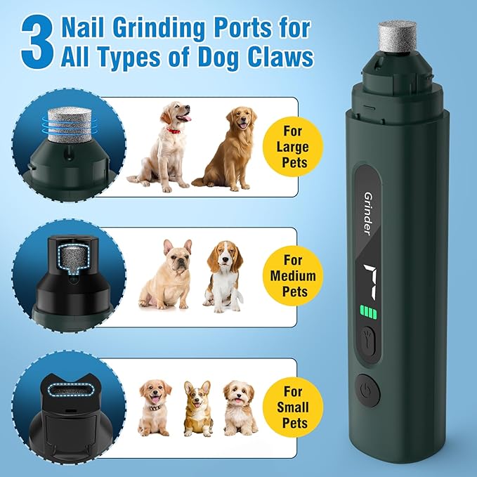 Dog Nail Grinder, 7-Speed Quiet Electric Dog Nail Trimmers, Dog Nail Clippers with Sponge Dust Collection & File for Small Medium Large Dogs, Rechargeable Pet Paw Grooming Supplies Ki(Green)