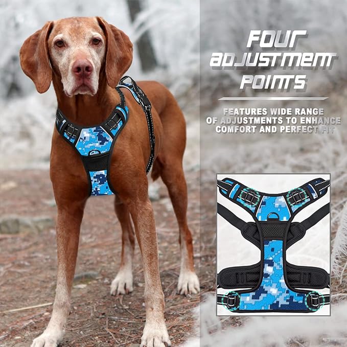 BARKBAY No Pull Dog Harness Front Clip Heavy Duty Reflective Easy Control Handle for Large Dog Walking(Blue camo,M)