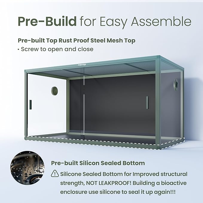 120 Gallon Bearded Dragon Tank,48" x 24" x 24" Reptile Tank with Sliding Door Top Screen Ventilation, Front Opening Reptile Enclosure for Easy Maintenance