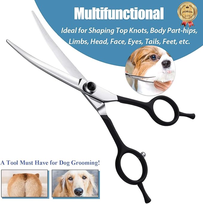 Dragon Creek 6" Upward Curved Dog Grooming Scissors Shears for Grooming Face and Paws Safety Shears Trimming Cutting Scissors for Dog Cat Pet Black