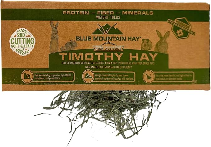 Blue Mountain Hay | Fresh 2nd Cutting Timothy Grass Hay (10 Pounds) | Soft & Leafy, Balanced Nutrition | High-Altitude Hay Pet Food for Adult Rabbits, Guinea Pigs, Chinchillas, and Other Small Pets