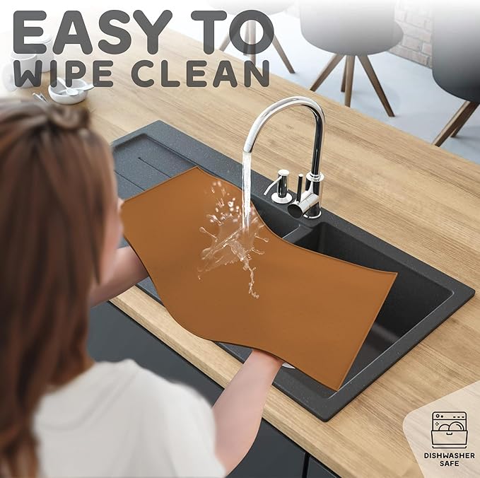 Dog Food Mat - Raised Edges Dogs Mat for Food and Water Prevent Spill, Waterproof Cat Food Mats Protect Floors, Easy Clean Dog Bowl Mats for Food and Water, Silicone Pet Food Tray