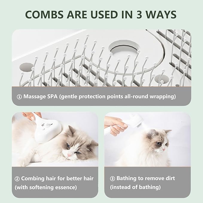 Cat Steam Brush 3 In 1，Pet Brush for Cat Hair Removal with Anti-Lost Pet Pendant，Spray Hair Removal Comb for Dogs Long Short Haired, Green