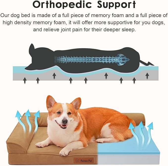 Chew Proof Dog Bed, 3" Memory Foam Dog Bed for Medium and Large Dogs, Removable and Washable Microsuede Cover, Waterproof Liner, Nonskid Bottom, 36x27 Inches L Khaki