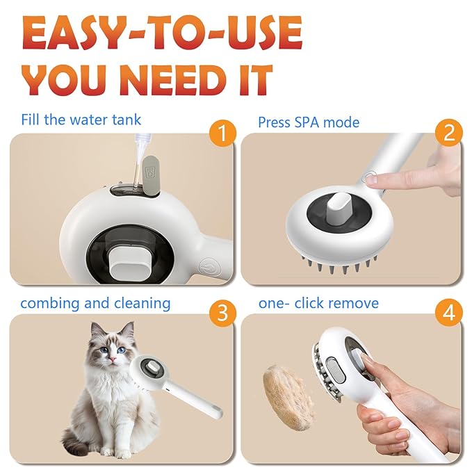 Cat Brushes for Indoor Cat, 6 in 1 Pet Steam Brush for Dog Cats Grooming Kit Supplies Hair Grooming for Long Short Hair Cats Dogs Massage & 2 Water Spray Modes Shedding Brush