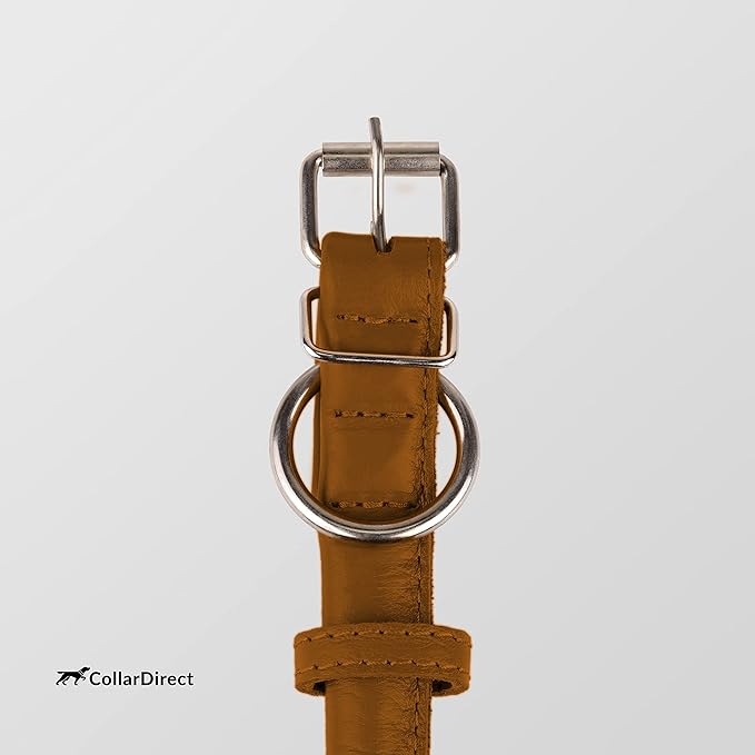CollarDirect Rolled Leather Dog Collar, Soft Padded Round Puppy Collar, Handmade Genuine Leather Collar Dog Small Large Cat Collars 13 Colors (15-19 Inch, Cinnamon Textured)