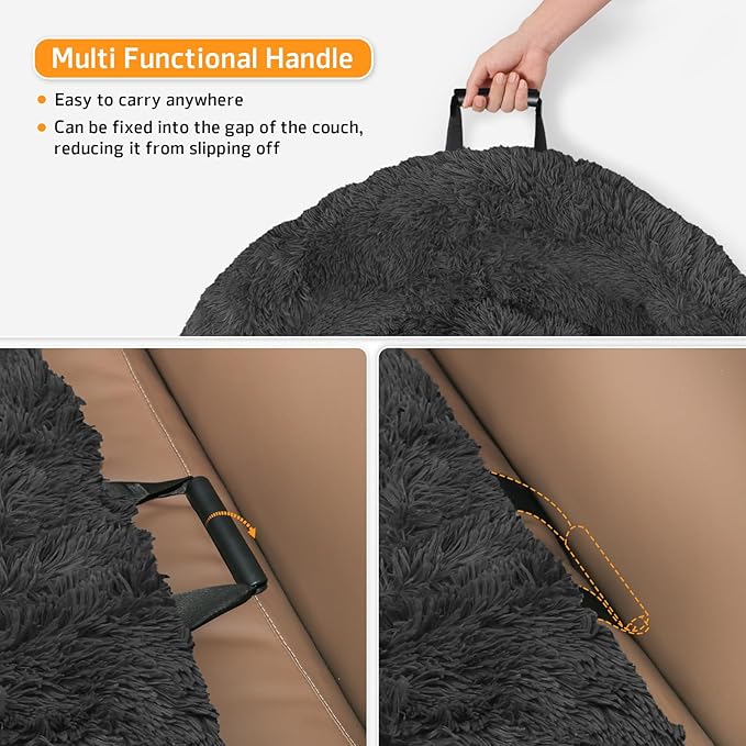 Calming Dog Bed Fluffy Plush Dog Mat for Furniture Protector with Removable Washable Cover for Large Medium Small Dogs and Cats (Extra Large(53x39.3x6), Dark Grey)