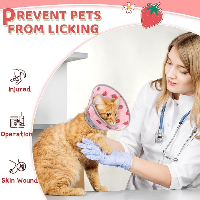Cat Cone Collar Soft to Stop Licking, Adjustable, Foldable Lightweight Kitten Cones After Surgery Recovery for Cats & Kittens, Cat Cone Alternative (Pink, M)