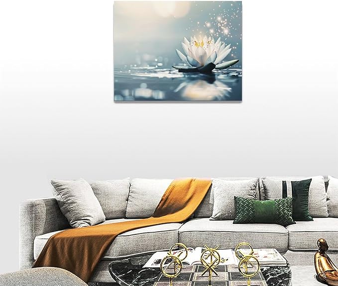 Bathroom Lotus Wall Art Floral Pictures Zen Meditation Wall Decor Yoga Spa Spiritual Canvas Print Painting Artwork for Bathroom Restroom Living Room Bedroom 12"x16"