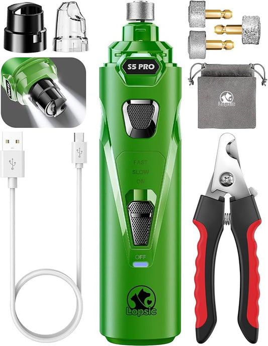 Dog Nail Grinder with 2 LED Lights Powerful 2 Speeds Super Quiet Dog Nail Trimmers with 3 Grinding Wheels Rechargeable Pet Dog Nail Clippers for Large Medium Puppy Dogs Dog Nail File Cat Nail Clipper