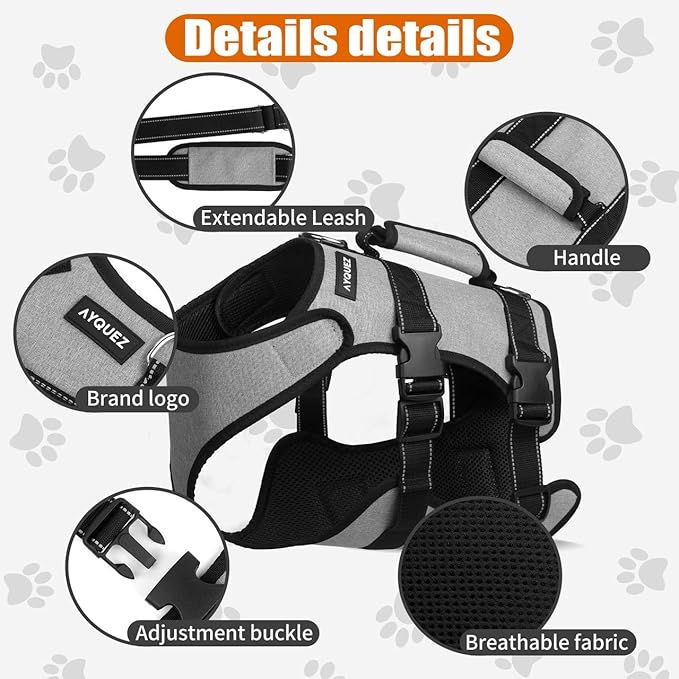 Ayquez Dog Lift Harness with Storage and Transport Bag, Dog Harness with Handle for Lifting & Hip dysplasia, arnés para Perros pequeños, pechera para Perros (Gray, M)