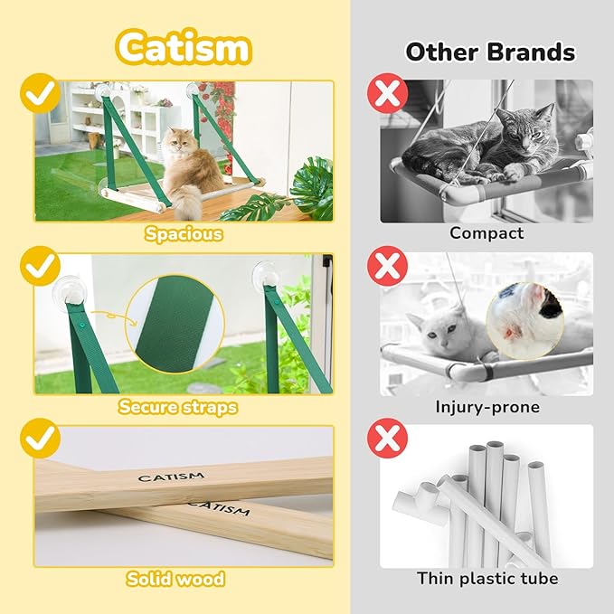 CATISM Cat Window Perch Foldable - Cats Hammock for Window, 2 in 1 Cat Window Hammock Bed for Indoor Cats, Cat Perch with Sturdy Screw Suction Cups for Kittens (Green)