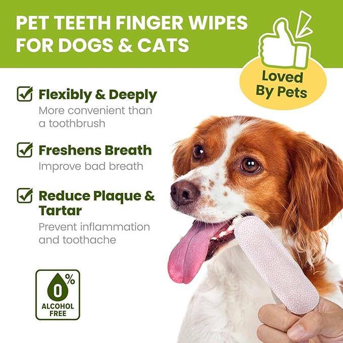 Dog Tooth Brushing Kit, Fresh Breath Pet Dental Finger Wipes for Dogs & Cats, Dog Dental Wipes Teeth Wipes, Lick-Safe Pet Toothbrus for Easy Removal of Tartar Buildup, Unscented, 100 PCS
