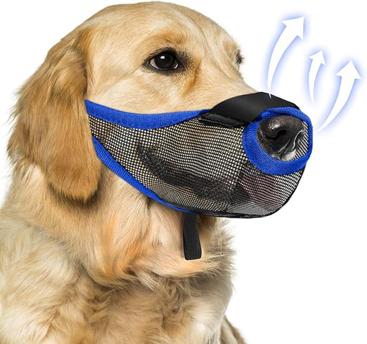 Dog Muzzle, Soft Air Mesh Muzzle for Small Medium Large Dogs Anti Biting Barking Chewing Scavenging, Breathable Adjustable Loop Pets Muzzle with Front Opening Design Allows Panting Drinking (Blue,XL)