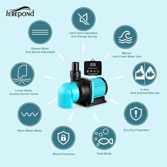 3450GPH Aquarium Return pump with LCD display controller, DC 24V 95W aquarium pump for saltwater freshwater aquarium,fish tank,sump,20 speeds ECO Quiet Submersible and inline pump