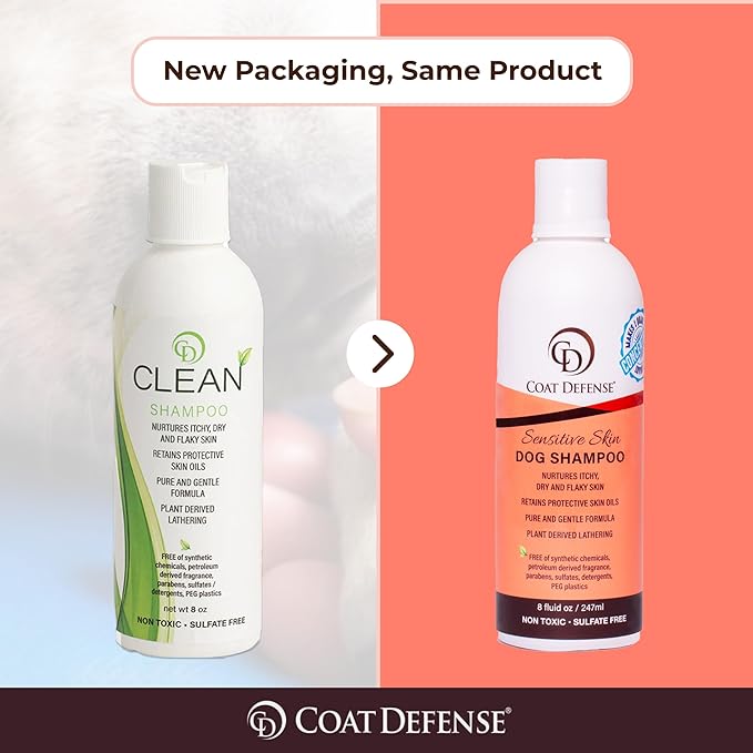 COAT DEFENSE Sensitive Dogs Shampoo | Made in USA | All-Natural Hypoallergenic - Soothes and Relieves Itchy & Dry Skin | 8 Ounces Concentrated Makes 32 Ounces