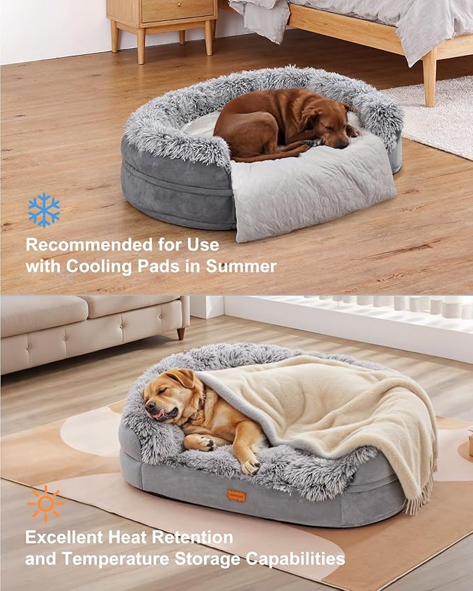 Dog Beds for Jumbo Dogs, 47.5"x35"x7.6", Removable and Washable Cover, Raised Reboundable Edges, Non Slip Bottom, Extra Big Size, Orthopedic Oval Memory Foam Pet Bedding, Indoor