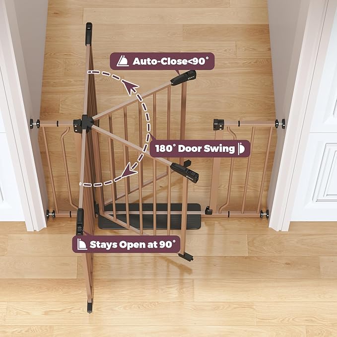 29"-40" Baby Gate for Stairs, Auto Close Stroller Friendly Dog Gate Indoor for Doorways, Pressure Mounted Baby Gate, Easy Walk Through Gate for Children & Pets, Brown