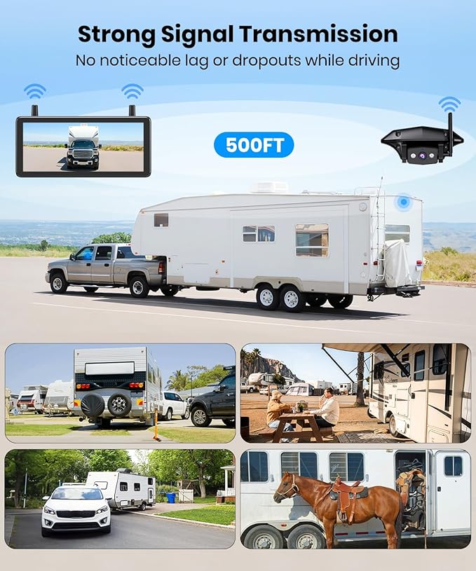 AUTO-VOX RV Backup Camera Wireless Plug and Play: Pre-Wired for Furrion System, IR Night Vision, HD 1080P 7.2'' DVR 3-Channels, Stable Signal & Wide Angle Rear View Camera for Trailer Camper Motorhome