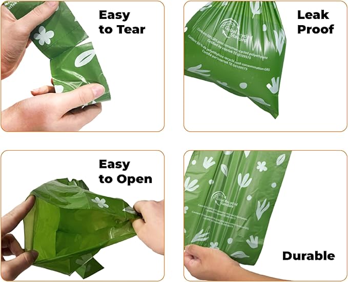 Best Pet Supplies Poop Bags for Dogs, 50% Post-Consumer Recycled Content dog waste bags on rolls, fits all poop bag holders for leashes - 300 Count, Green, Lavender Scented
