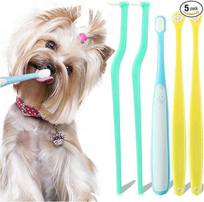 Dog Toothbrush Small Breed Cat Toothbrushes, Puppy Tooth Brushing Kit, Tiny Dog Tooth Brush, Micro Head Deep Teeth Cleaning Brushes for Mini Pet Doggie Kitten, Soft Bristles, 5 PCS