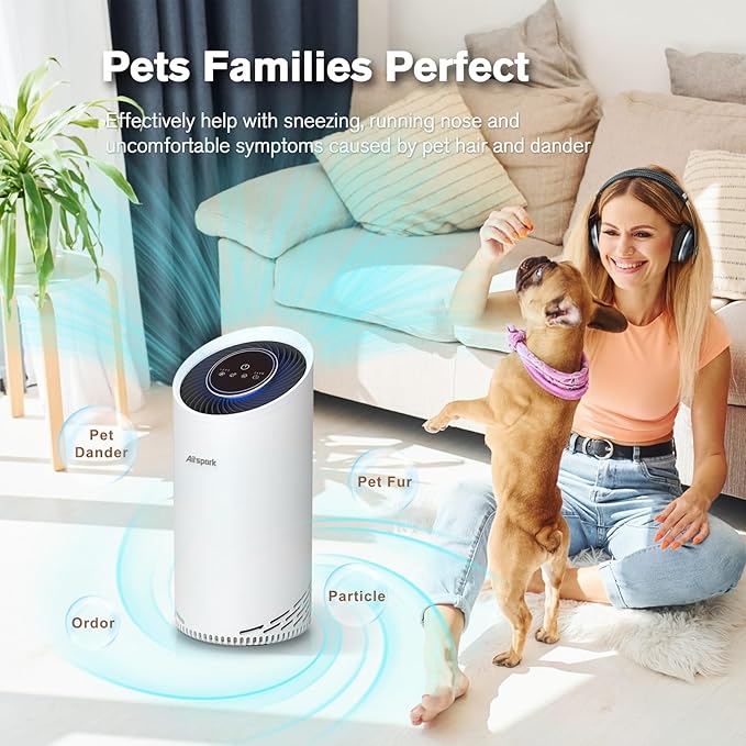 Air Purifiers for Home Large Room Up to 1375 ft², 4-in-1 True HEPA Air Purifier for Pets Hair Dander Pollen Smoke Cooking Pet Smell. CADR 187 m³/h, Air Cleaner for Bedroom Nursery Living Room