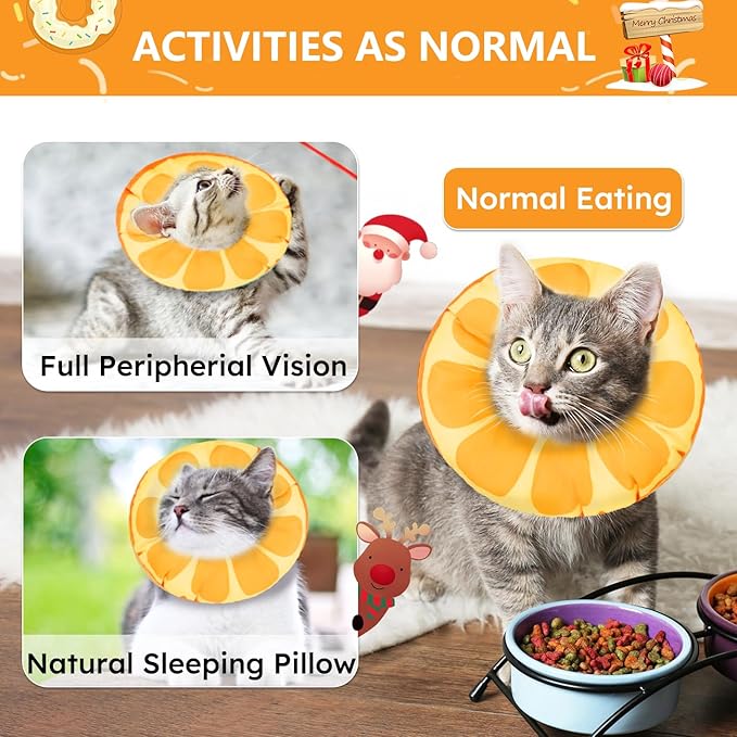 Cat Cone Collar Soft, Waterproof Cat Recovery Collar for Wound Healing Cute Cat Donut Adjustable Cat Cones to Stop Licking Comfortable Neck Elizabethan Collars for Cats Kittens After Surgery