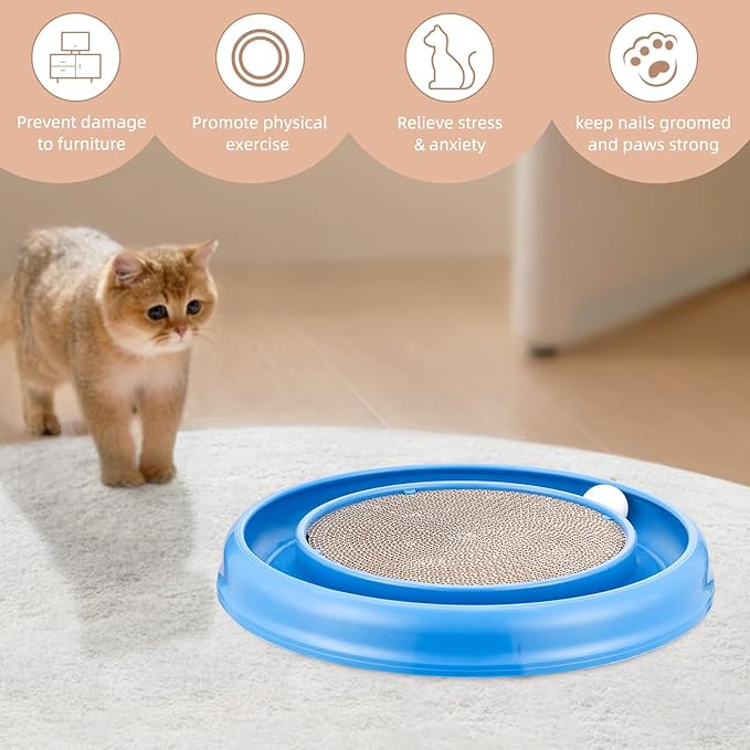 Cat Scratching Board with Balls for Cats Grinding Claw, Round Cat Scratcher Interactive Toy, Cat Ball Track Scratcher Pad for Cats Exercise Play(Grey)