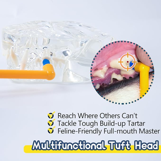 Cat Toothbrush Tuft Head, Small Dog & Puppy Tooth Brushing Kit, Mini Head Teeth Brush for Kitten & Tiny Pet, Doggy Toothbrushes Deep Dental Cleaning, 2 PCS - Orange