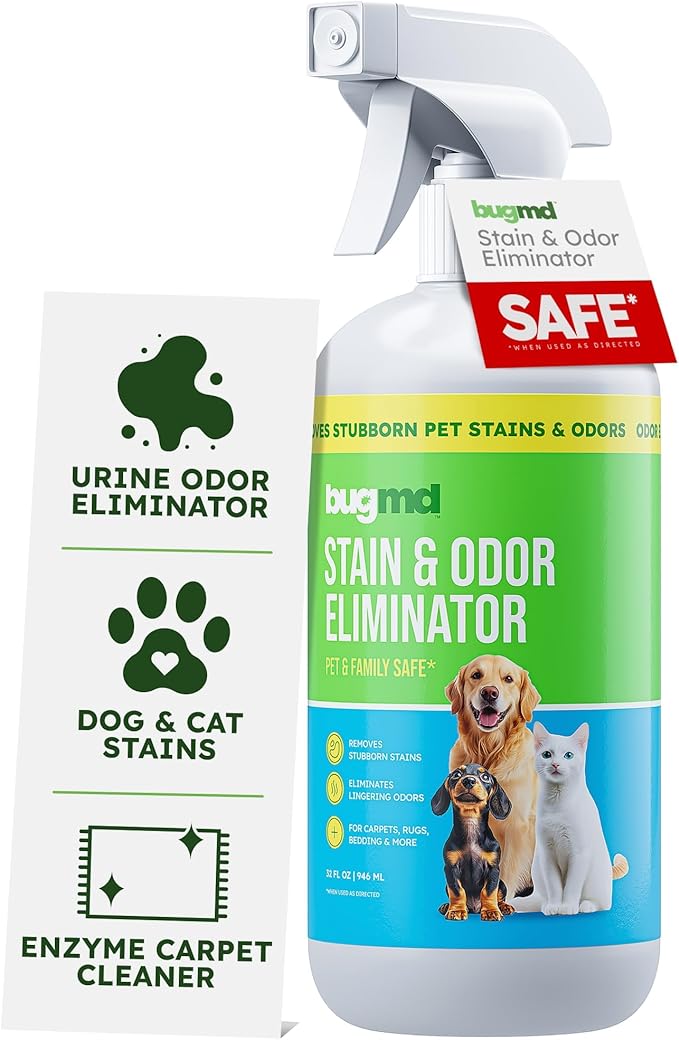 BugMD Enzyme Cleaner for Dog & Cat Urine | Pet Stain and Odor Remover for Carpet & Home | Unscented Urine Destroyer & Deodorizer