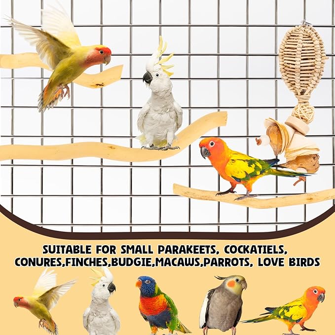 3Pcs Bird Toys Perch Stand for Cage, Natural Parrot Toys, Small Chewing Sticks Toys Bird Cage Accessories for Conures Parakeets Cockatoo African Grey Parrots (3PCS)