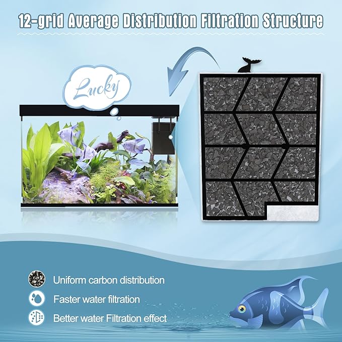 12 Pack Large Filter Cartridges Compatible with Aqueon QuietFlow Power Filter Size 20,30,50,75 & E Internal Power Filter Size 40 & Canister Filter Size 200/300/400 & Zilla Large Filter