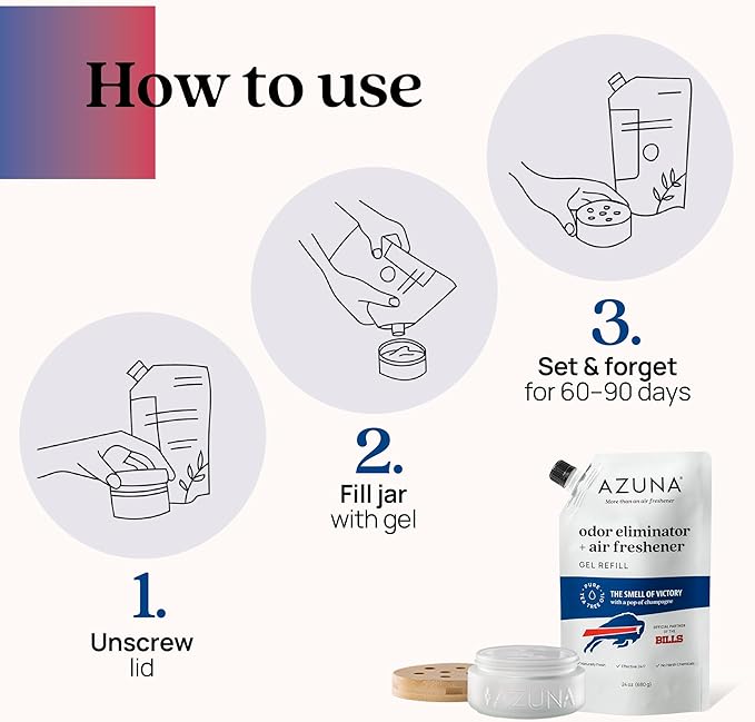 Azuna All-Natural Odor Remover Gel Refill Pouch | Air Purifier with Tea Tree Oil | Plant-Based & Long Lasting | For Pet Odors, Smoke & Strong Odors | Smell of Victory | 24 oz.