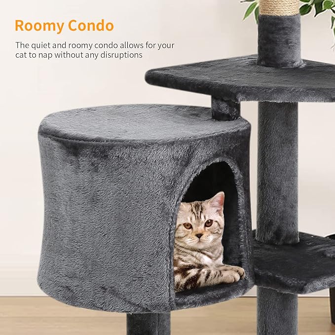 BestPet Cat Tree 36 inch Tall Scratching Toy Activity Centre Cat Tower Cat Condo Multi-Level Furniture Scratching Posts for Indoor Cats,Light Gray