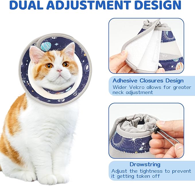 Breathable Air Mesh Cat Cone Collar Soft to Stop Licking, Adjustable, Foldable Lightweight Kitten Cones After Surgery Recovery for Cats & Kittens (Star Blue,S)
