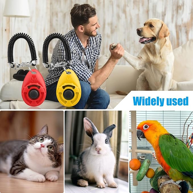 Dog Clicker for Training, 2 Pack Dog Training Clicker, Clicker Dog Training with Wrist Strap, Pet Training Clicker, Perfect for Dog Cat Puppies Behavioral Training (Red and Yellow)