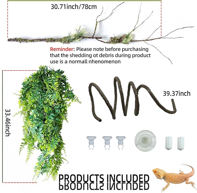 BNOSDM Reptile Vines, Bendable Jungle Climbing Vine, Terrarium Artificial Plants Decor, Reptiles Tank Accessories for Bearded Dragons, Chameleons, Snakes, Lizards, Hermit Crabs