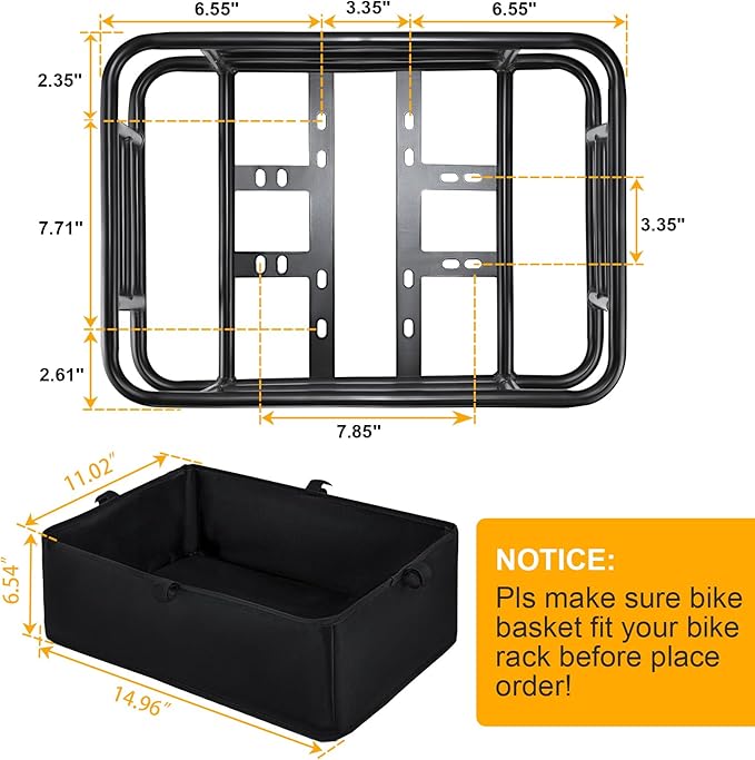 Bike Basket Rear with Liner,Waterproof Cover,Cargo Net Large Rear Bike Basket,Heavy Duty Bicycle Rear Basket for Electric Bike, Ebike,Great for Bike Trip,Carrying Grocery,Ball,Dog