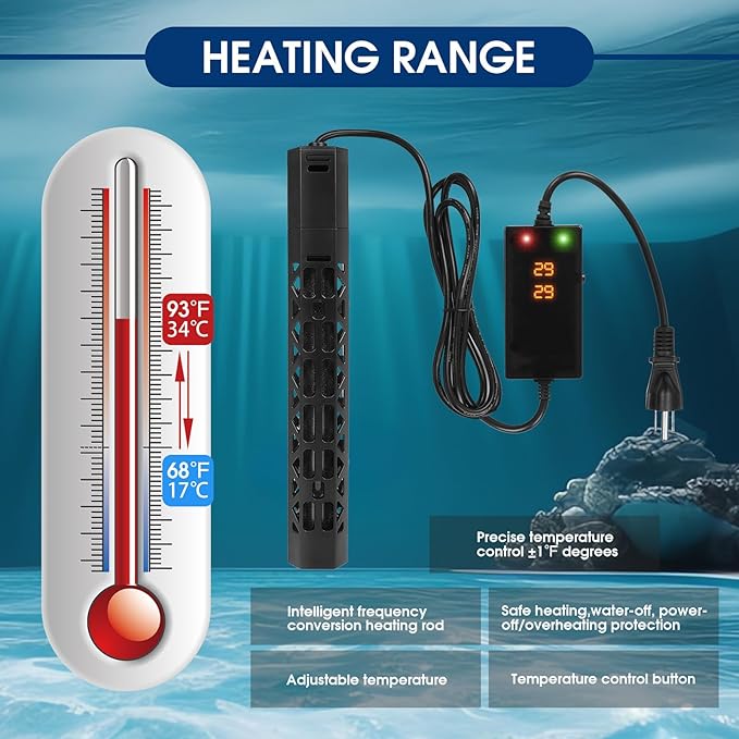 800w Aquarium Heater, Submersible Fish Tank Heater,Intelligent Frequency Conversion with Over-Temperature Protection and Automatic Power-Off When Leaving Water for
