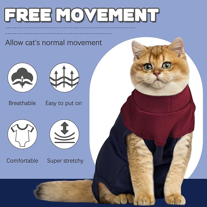 Cat Recovery Suit Female, Breathable Onesie After Surgery Female for Abdominal Wounds or Skin Diseases, Anti-Licking Full Body Cat Surgery Recovery Suit, E-Collar Alternative Wear