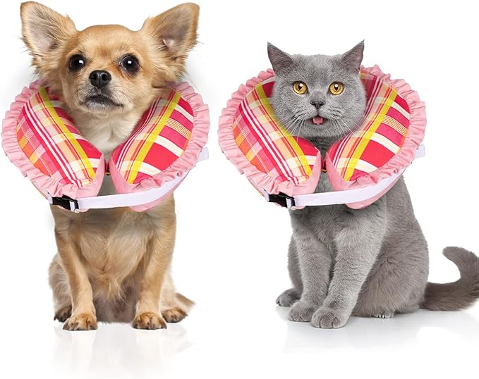 CuteBone Inflatable Cat Cone to Stop Licking After Surgery-Double Adjustable Neck Range P23SO00103S