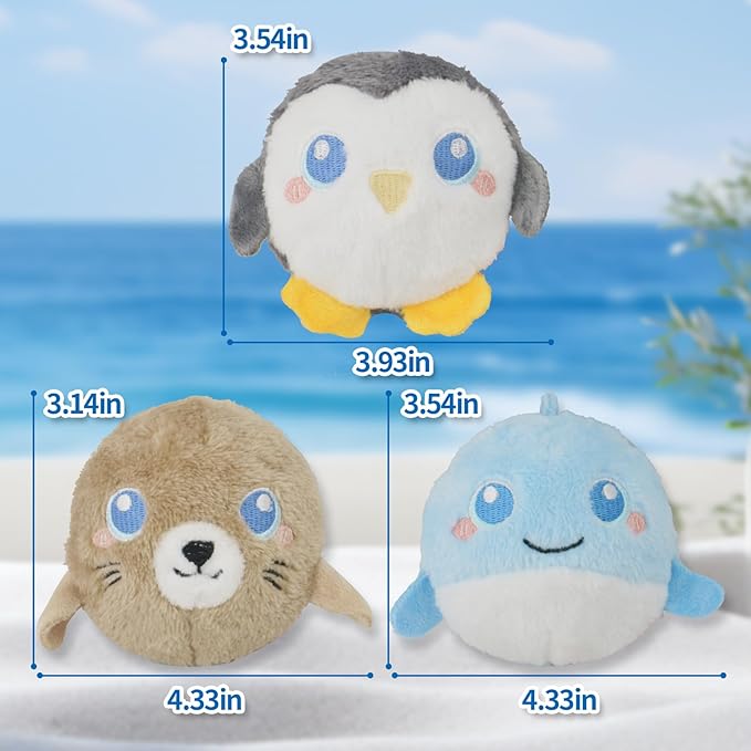 DKING 3Pack Squeaky Dog Balls,2 in1 Funny Puppy Ball Toys,Birthday Dog Toy for Small Medium Dogs (Ocean Ball)