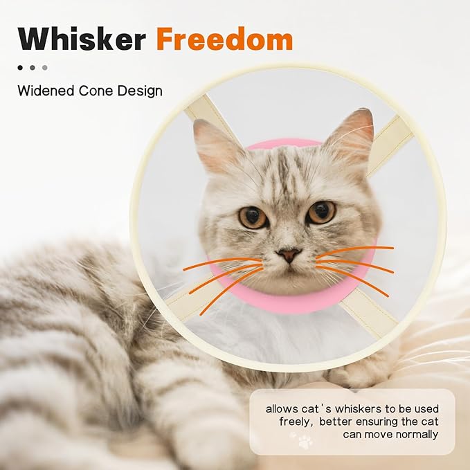 Cat Cone Collar Soft- Adjustable Comfortable Air Mesh Recovery Cone After Surgery to Stop Licking and Scratch, Alternative to Plastic Elizabethan Collar for Cat, Whiskers Freedom (Pink, XS)