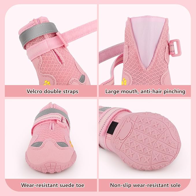 Dog Shoes for Large Medium Small Dog, Mesh Breathable Dog Shoes for Hot Pavement, Anti-Slip Dogs Boots Paw Protectors with Reflective for Outdoor Walking Indoor Hardfloors (Size 4)
