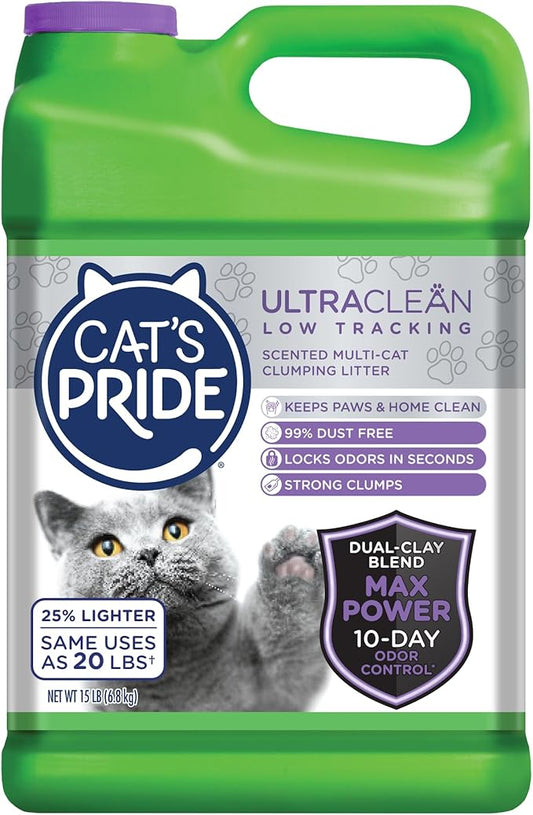 Cat's Pride Max Power: UltraClean Low Tracking Multi-Cat Clumping Litter - Keeps Paws & Home Clean - Up to 10 Days of Powerful Odor Control - 99% Dust Free - Fresh Scent, 15 Pounds
